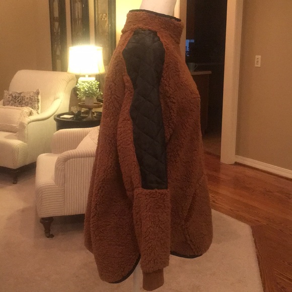 Fleece Oblique Button Neck Splice Sweater Size XL - Picture 5 of 14